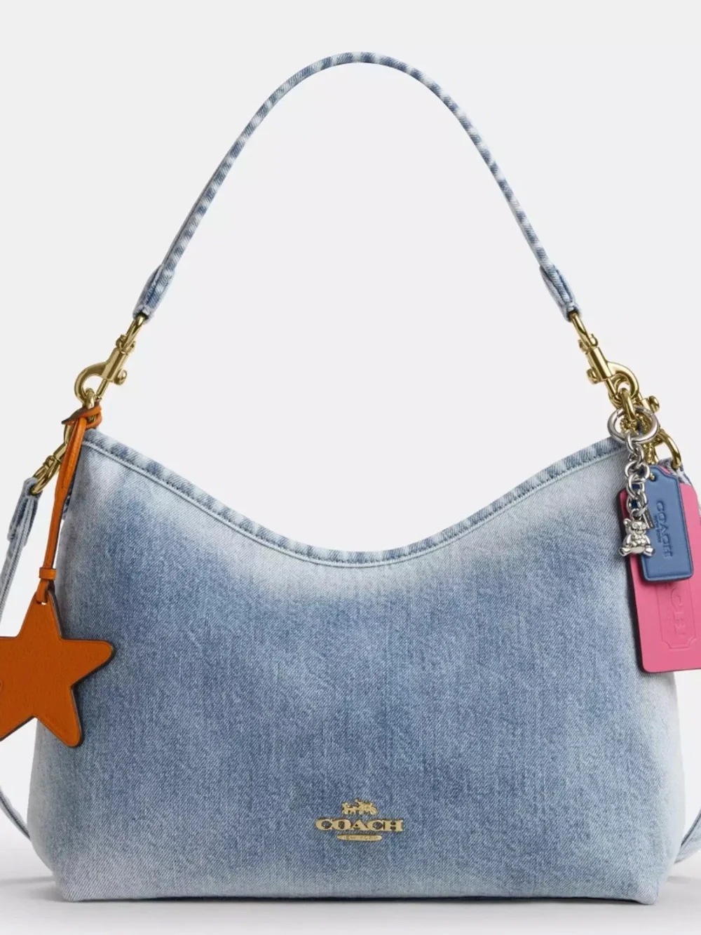 Laurel Shoulder Bag In Loved Denim With Charms